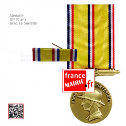 Médaille Sapeurs-pompiers bronze 10 ans d'ancienneté avec sa barrette