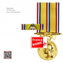 Médaille Sapeurs-pompiers or 30 ans d'ancienneté avec sa barrette