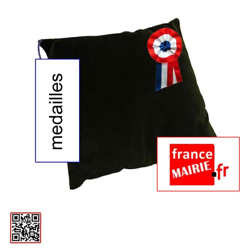 COUSSIN NOIR POUR REMISE DE MEDAILLE AVEC COCARDE TRICOLORE